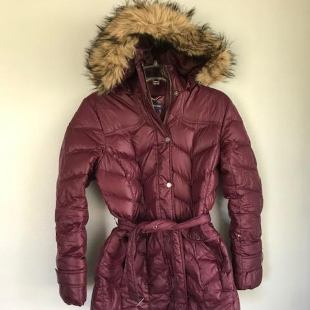 Women's Lands End Puffer Jacket, Size Small, Cranberry Color